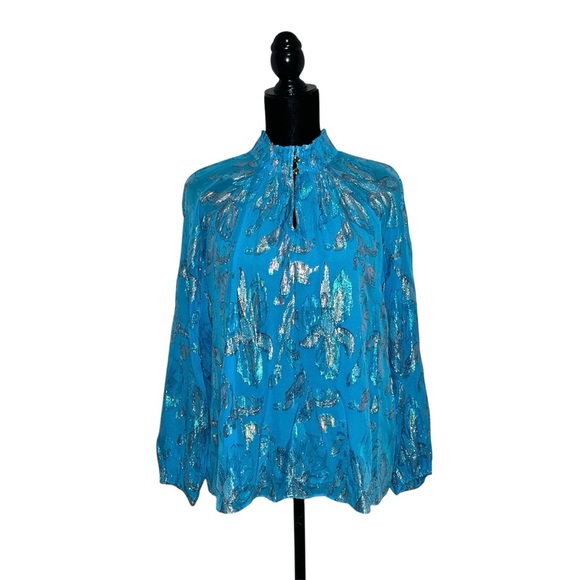 Lilly Pulitzer Galiana Silk Top Ocean Breeze Size M - Picture 10 of 16